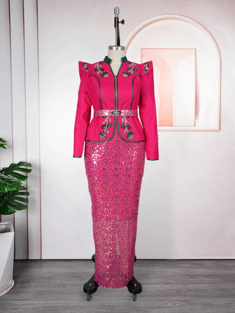 Women's Plus Size Sequin Top and Skirt Set - Free Delivery Worldwide only at Flexi Africa