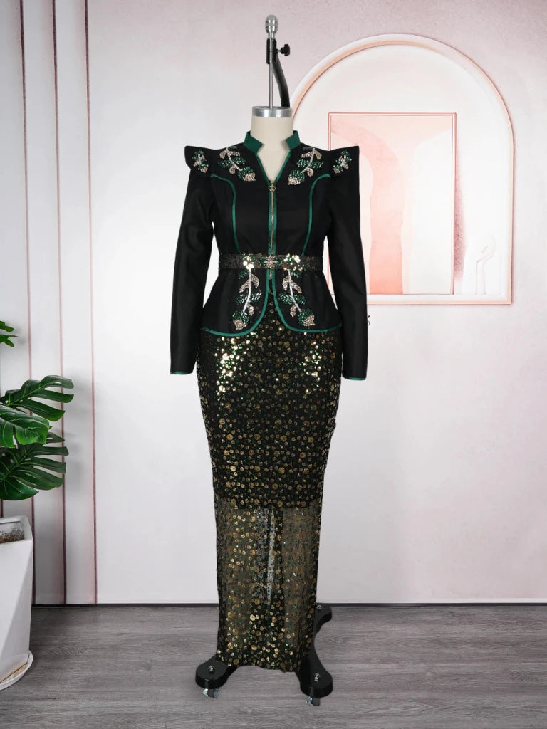 Women's Plus Size Sequin Top and Skirt Set - Free Delivery Worldwide only at Flexi Africa