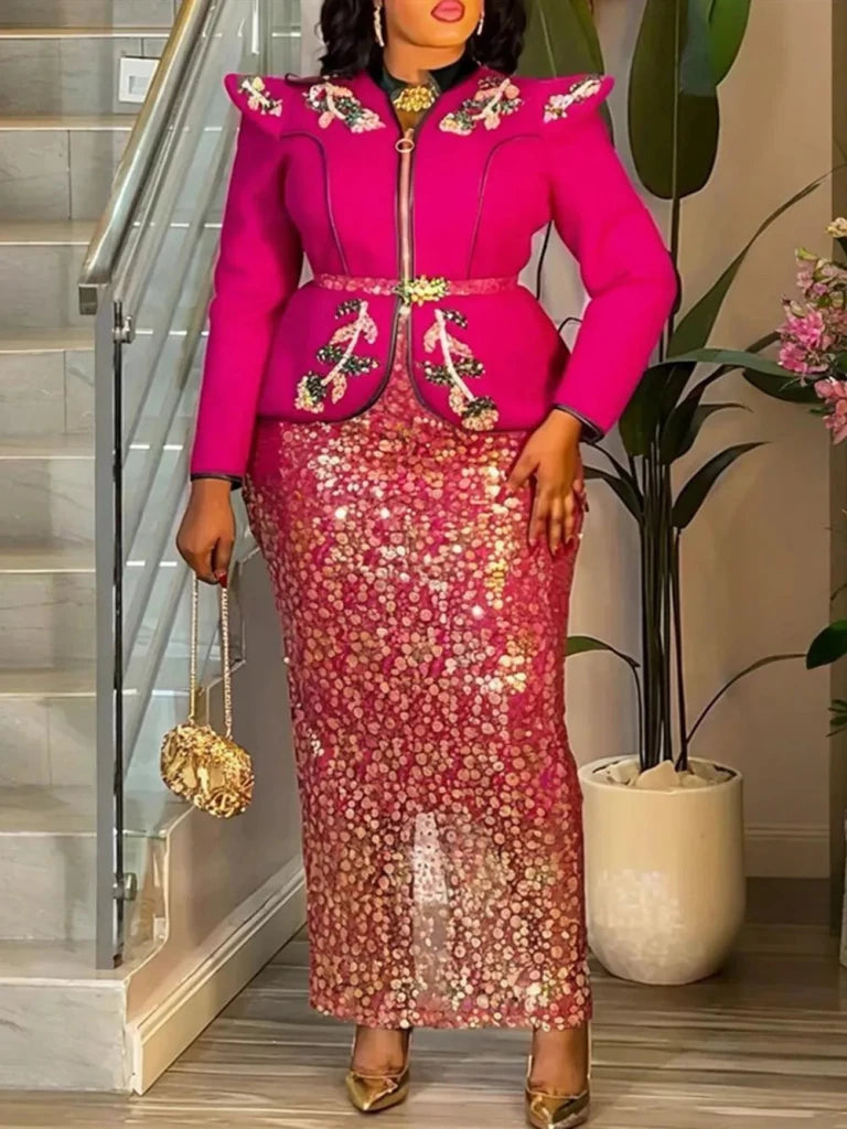 Women's Plus Size Sequin Top and Skirt Set - Free Delivery Worldwide only at Flexi Africa