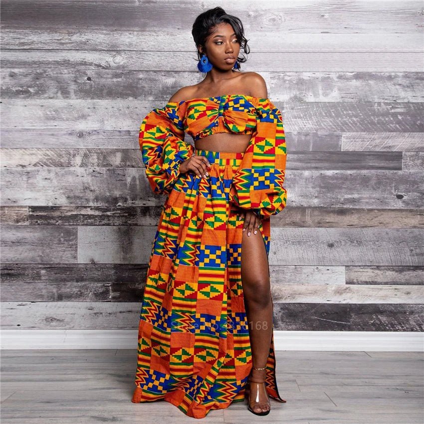 Women’s Print Two - Piece Summer Set – Sleeveless Top & High Slit Maxi Skirt - Free Delivery Worldwide only at Flexi Africa