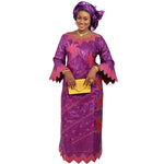 Women's Purple Embroidered Long Dress with Scarf - Free Delivery Worldwide only at Flexi Africa