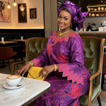 Women's Purple Embroidered Long Dress with Scarf - Free Delivery Worldwide only at Flexi Africa