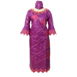 Women's Purple Embroidered Long Dress with Scarf - Free Delivery Worldwide only at Flexi Africa