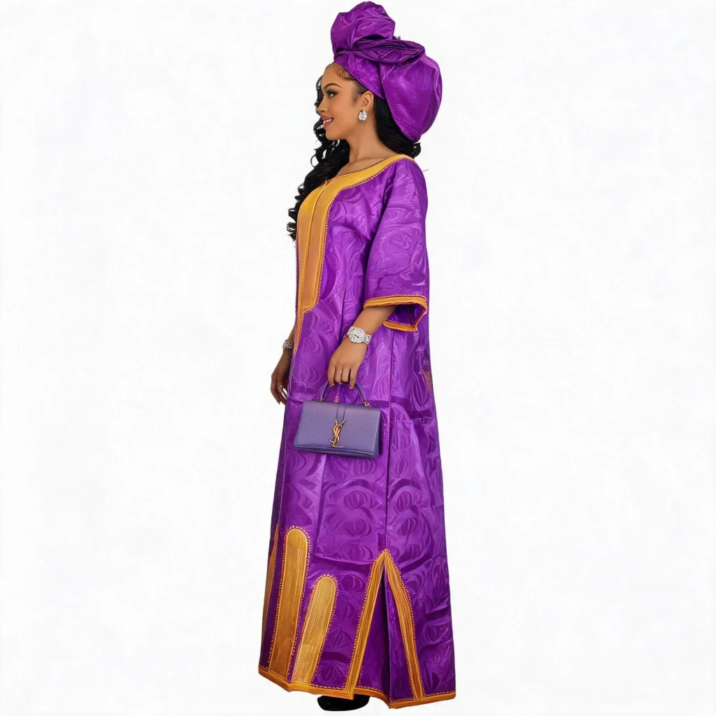 Women's Purple Plus Size Embroidered Dress with Scarf - Free Delivery Worldwide only at Flexi Africa