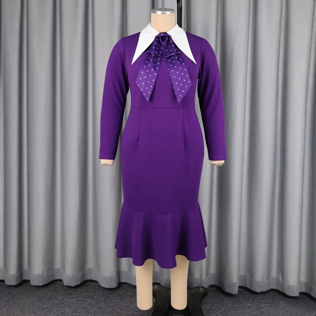 Women's Purple Plus Size Long-Sleeve Midi Dress - Free Delivery Worldwide only at Flexi Africa