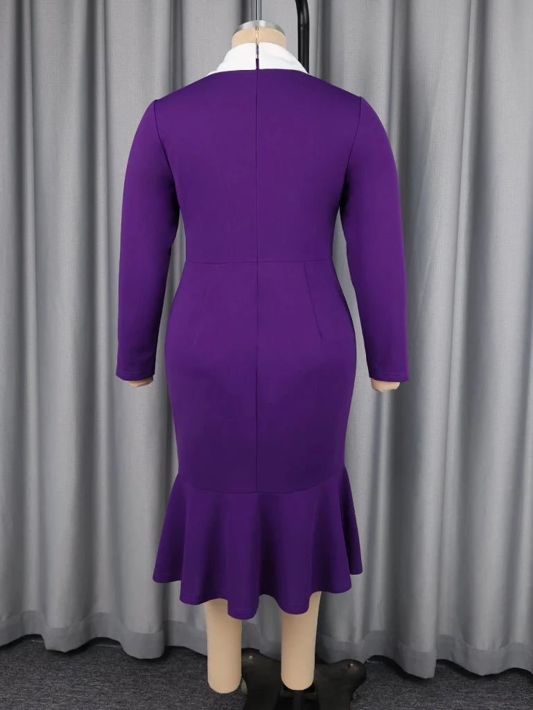 Women's Purple Plus Size Long-Sleeve Midi Dress - Free Delivery Worldwide only at Flexi Africa