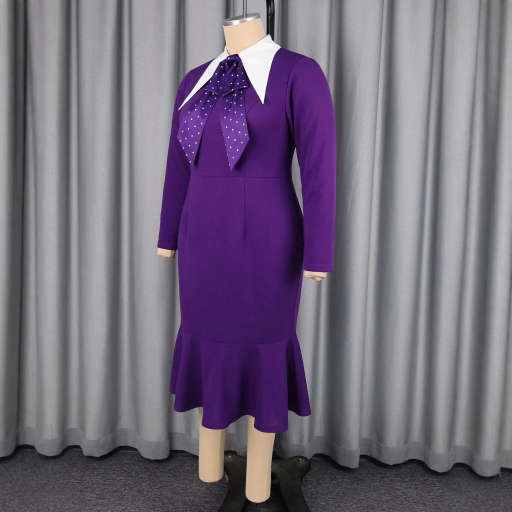 Women's Purple Plus Size Long-Sleeve Midi Dress - Free Delivery Worldwide only at Flexi Africa