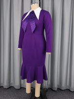 Women's Purple Plus Size Long-Sleeve Midi Dress - Free Delivery Worldwide only at Flexi Africa