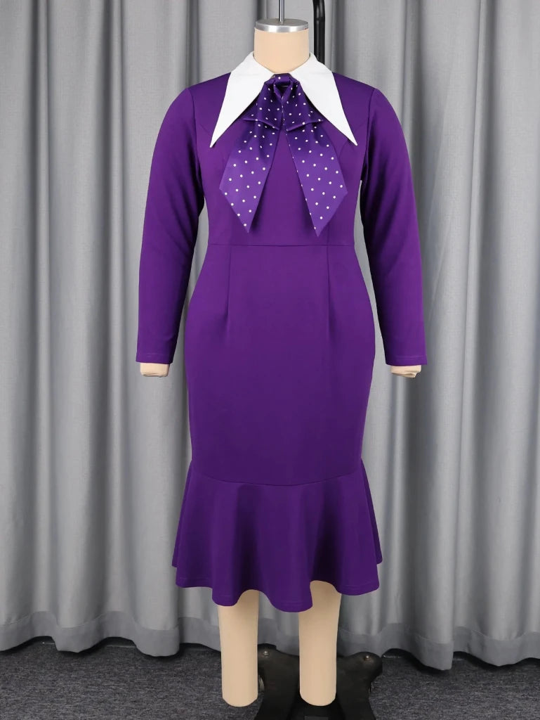 Women's Purple Plus Size Long-Sleeve Midi Dress - Free Delivery Worldwide only at Flexi Africa
