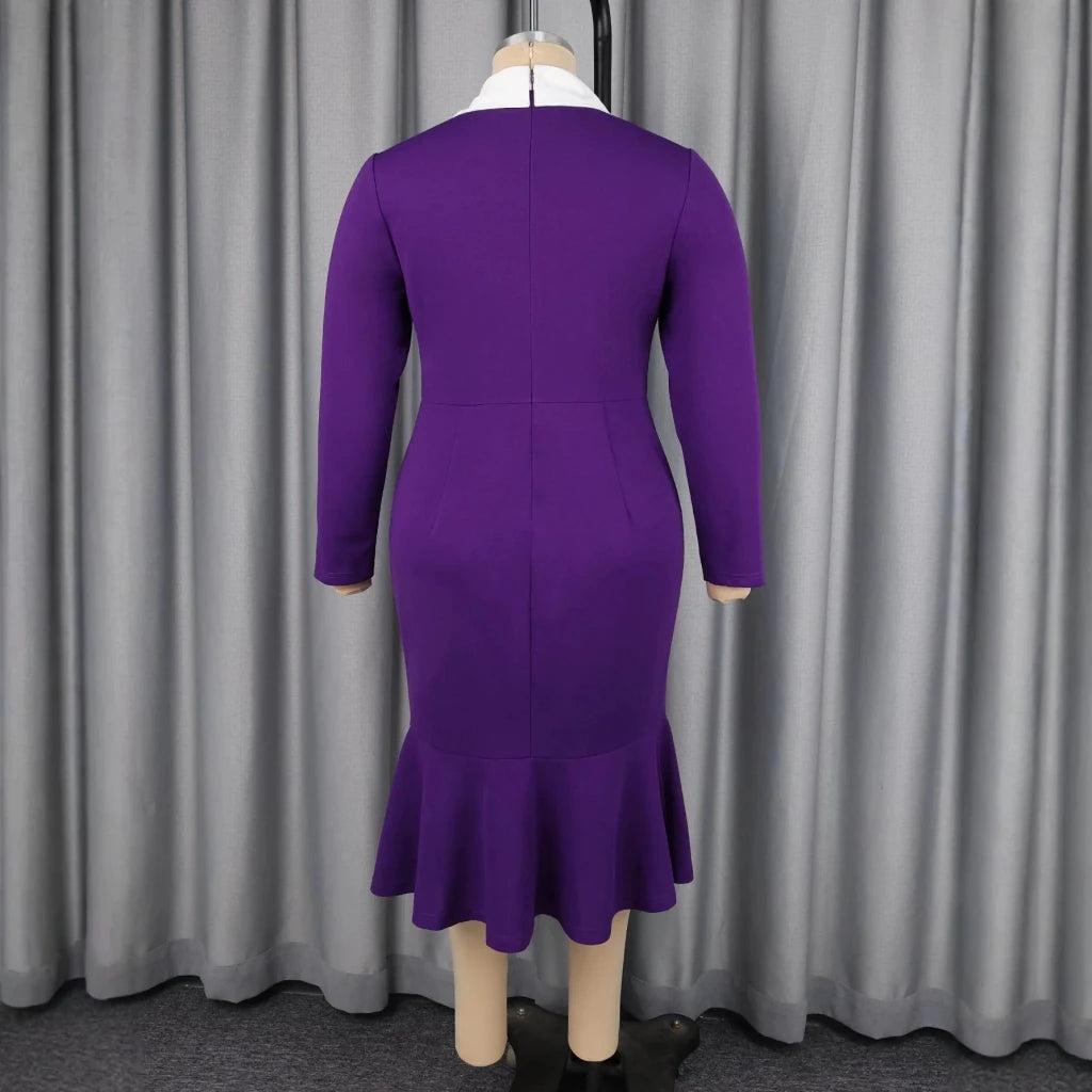 Women's Purple Plus Size Long-Sleeve Midi Dress - Free Delivery Worldwide only at Flexi Africa