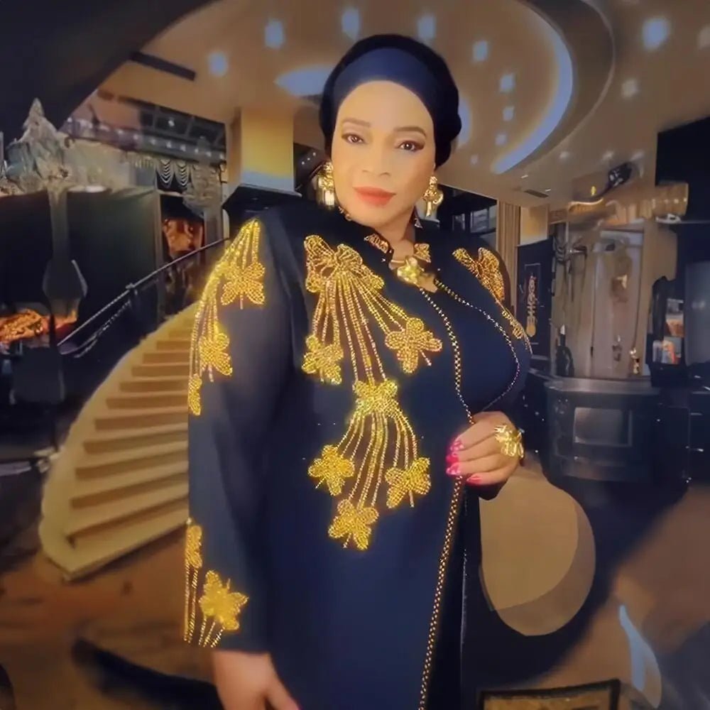 Women's Rhinestone African Suit Dress – Long Elegant Gown - Free Delivery Worldwide only at Flexi Africa