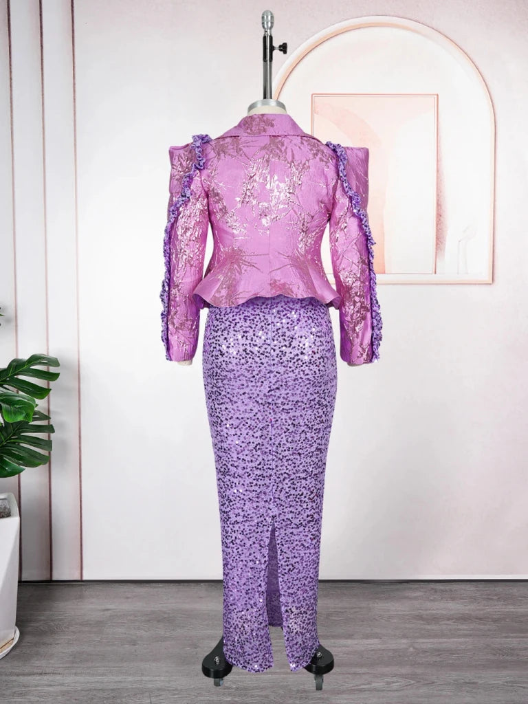Women's Sequin Vest Dress & Long Sleeve Coat Set – 2-Piece African Party Outfit - Free Delivery Worldwide only at Flexi Africa