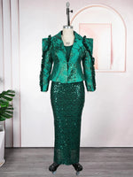 Women's Sequin Vest Dress & Long Sleeve Coat Set – 2-Piece African Party Outfit - Free Delivery Worldwide only at Flexi Africa