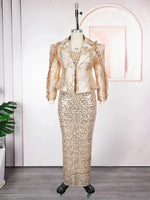 Women's Sequin Vest Dress & Long Sleeve Coat Set – 2-Piece African Party Outfit - Free Delivery Worldwide only at Flexi Africa