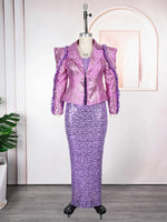 Women's Sequin Vest Dress & Long Sleeve Coat Set – 2-Piece African Party Outfit - Free Delivery Worldwide only at Flexi Africa