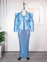 Women's Sequin Vest Dress & Long Sleeve Coat Set – 2-Piece African Party Outfit - Free Delivery Worldwide only at Flexi Africa