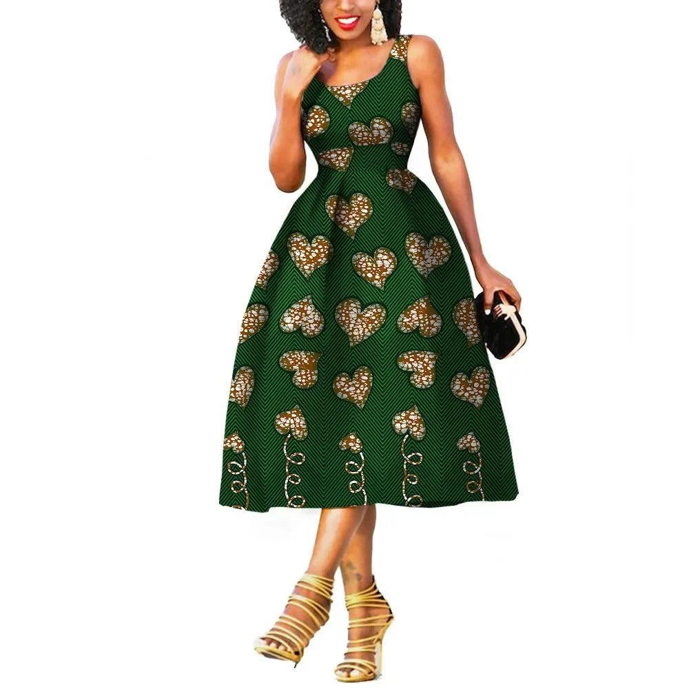 Women's Sleeveless African Print Cotton Midi Dress