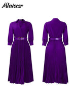 Women’s Slim Fit Purple Pleated Dress – V - Neck, Belted A - Line Evening & Party Robe - Free Delivery Worldwide only at Flexi Africa