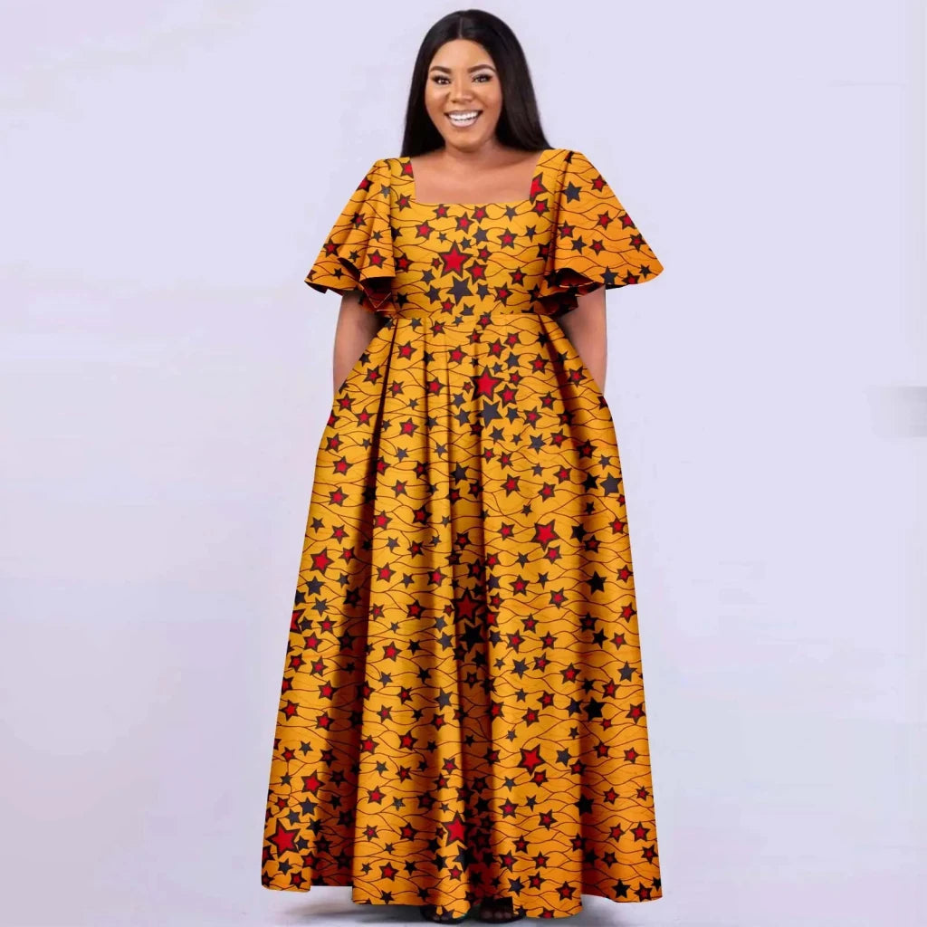 Women’s Straight Dress – Tailored Casual Short Sleeve Ankle - Length African Print Dress - Free Delivery Worldwide only at Flexi Africa
