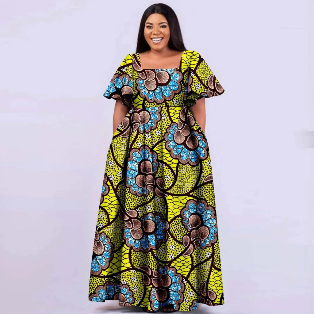 Women’s Straight Dress – Tailored Casual Short Sleeve Ankle - Length African Print Dress - Free Delivery Worldwide only at Flexi Africa