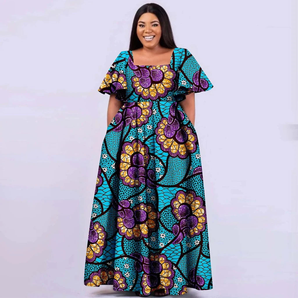 Women’s Straight Dress – Tailored Casual Short Sleeve Ankle - Length African Print Dress - Free Delivery Worldwide only at Flexi Africa