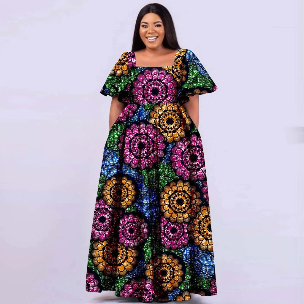 Women’s Straight Dress – Tailored Casual Short Sleeve Ankle - Length African Print Dress - Free Delivery Worldwide only at Flexi Africa
