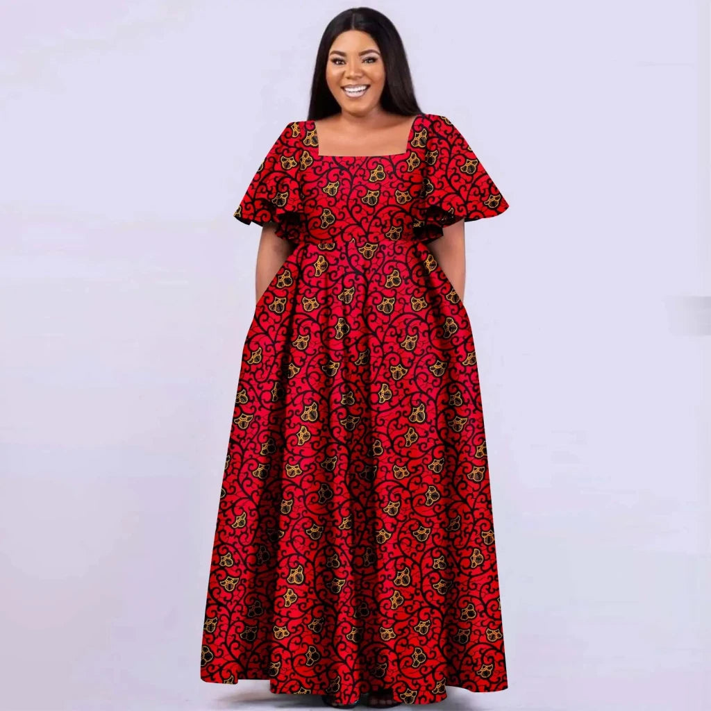 Women’s Straight Dress – Tailored Casual Short Sleeve Ankle - Length African Print Dress - Free Delivery Worldwide only at Flexi Africa