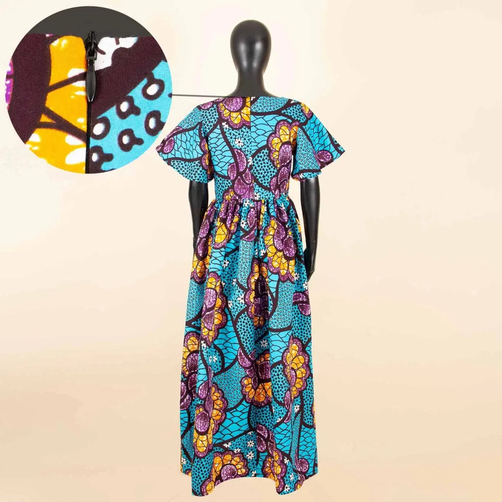 Women’s Straight Dress – Tailored Casual Short Sleeve Ankle - Length African Print Dress - Free Delivery Worldwide only at Flexi Africa