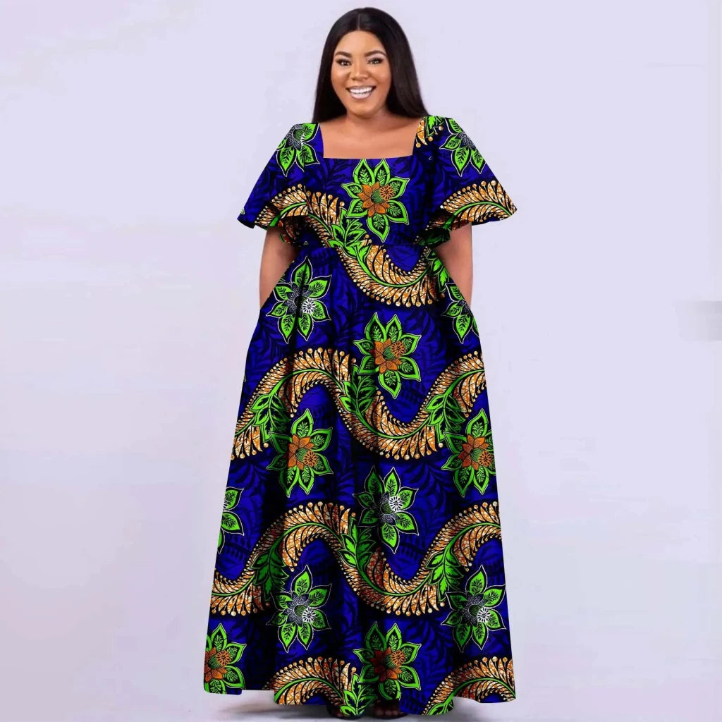 Women’s Straight Dress – Tailored Casual Short Sleeve Ankle - Length African Print Dress - Free Delivery Worldwide only at Flexi Africa