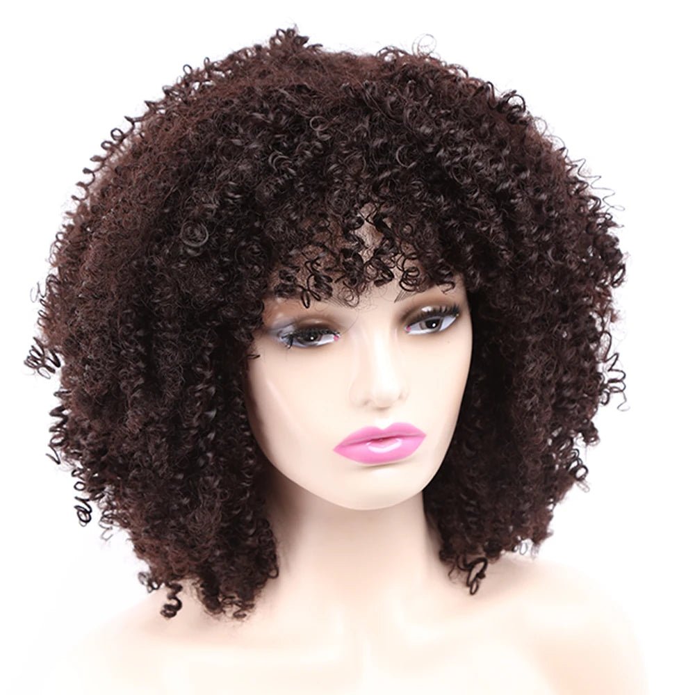 Women's Synthetic Hair for Girls Afro Kinky Curly Wigs With Bangs - Flexi Africa - Free Delivery Worldwide only at www.flexiafrica.com