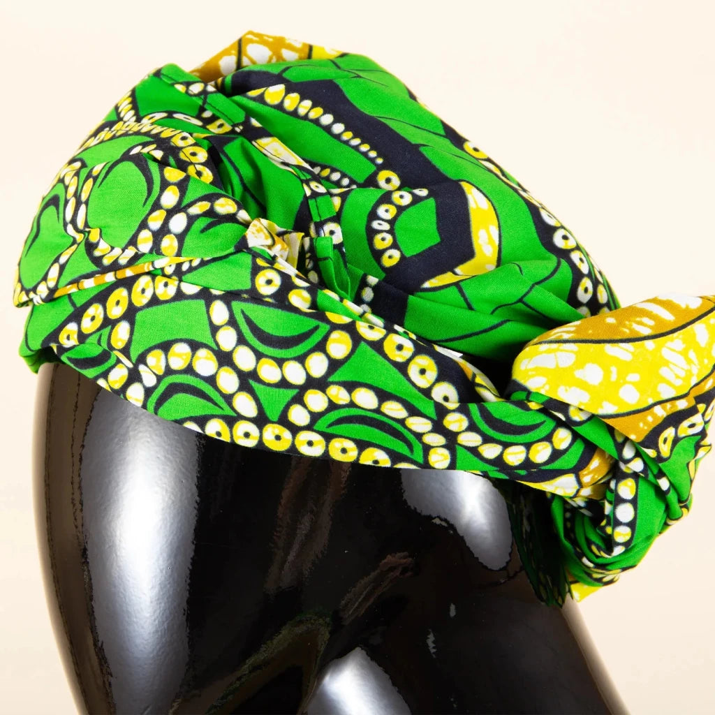 Women's V-Neck Ankara Patchwork Dress & Headscarf - Free Delivery Worldwide only at Flexi Africa