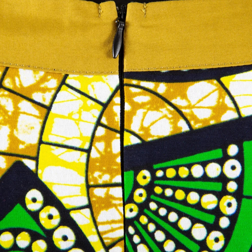 Women's V-Neck Ankara Patchwork Dress & Headscarf - Free Delivery Worldwide only at Flexi Africa