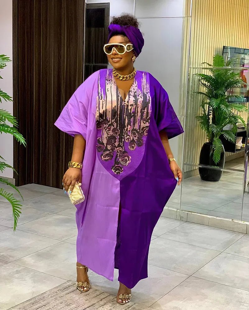 Women's V-Neck Boubou-Style Maxi Kaftan - Free Delivery Worldwide only at Flexi Africa