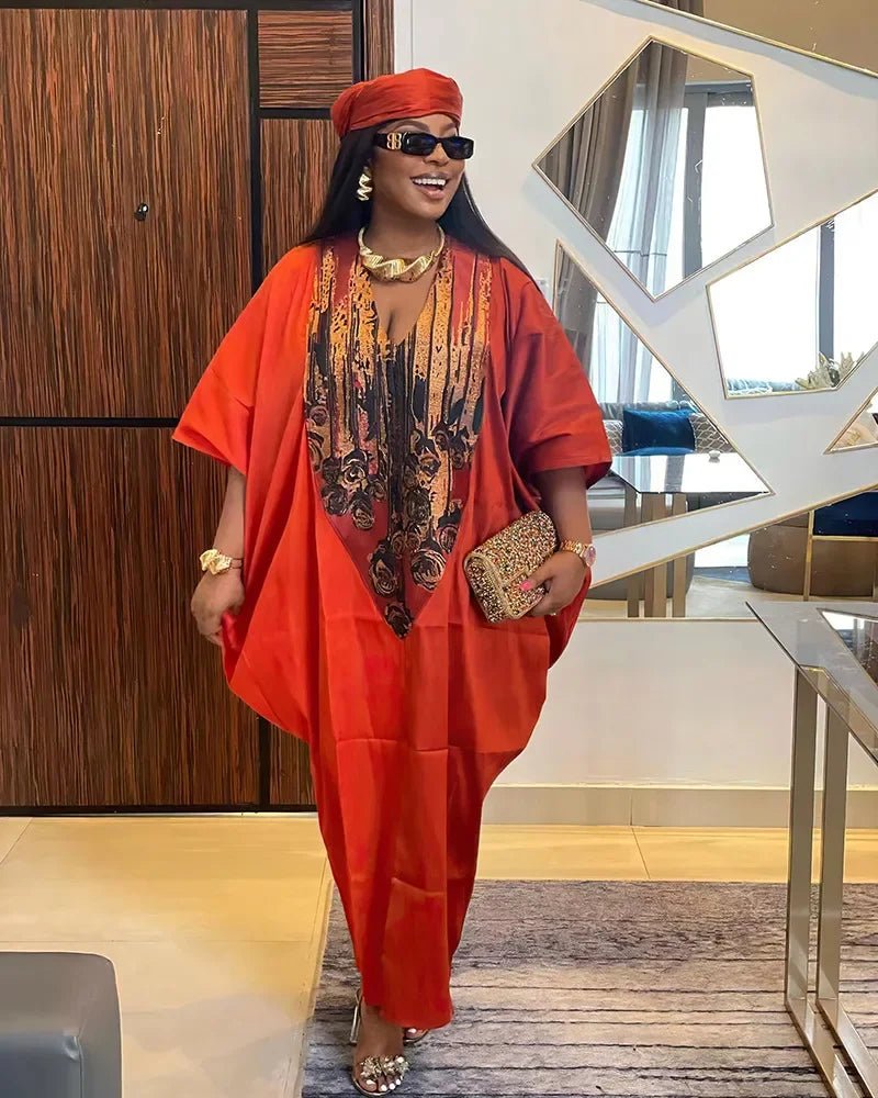 Women's V-Neck Boubou-Style Maxi Kaftan - Free Delivery Worldwide only at Flexi Africa