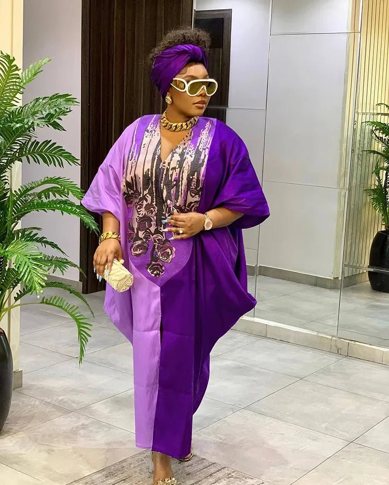 Women's V-Neck Boubou-Style Maxi Kaftan - Free Delivery Worldwide only at Flexi Africa