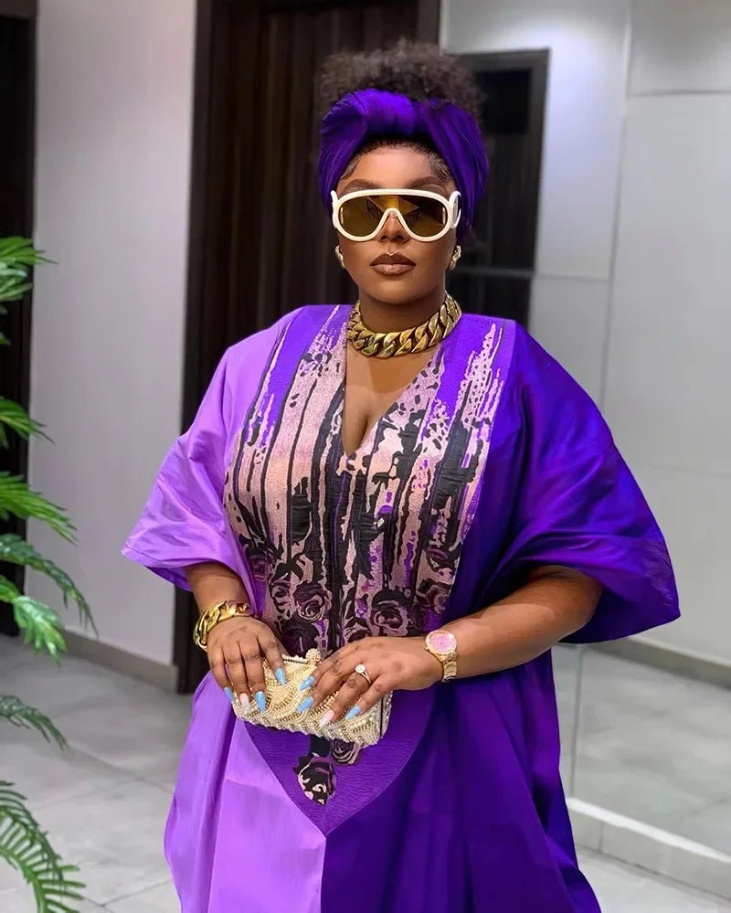 Women's V-Neck Boubou-Style Maxi Kaftan - Free Delivery Worldwide only at Flexi Africa