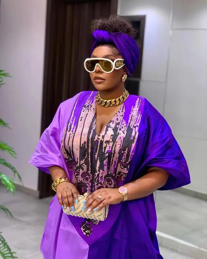 Women's V-Neck Boubou-Style Maxi Kaftan - Free Delivery Worldwide only at Flexi Africa