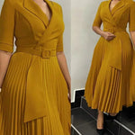 Women's V-Neck Pleated African-Style Dress - Free Delivery Worldwide only at Flexi Africa