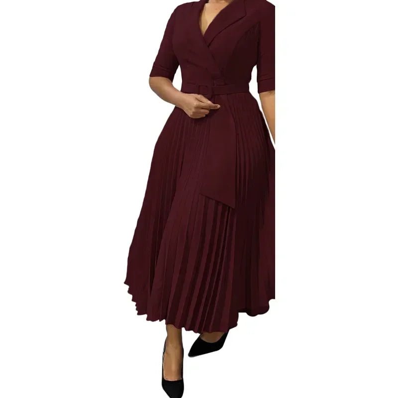 Women's V-Neck Pleated African-Style Dress - Free Delivery Worldwide only at Flexi Africa