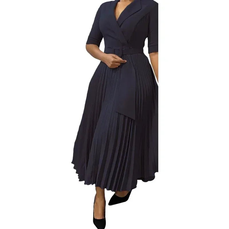 Women's V-Neck Pleated African-Style Dress - Free Delivery Worldwide only at Flexi Africa