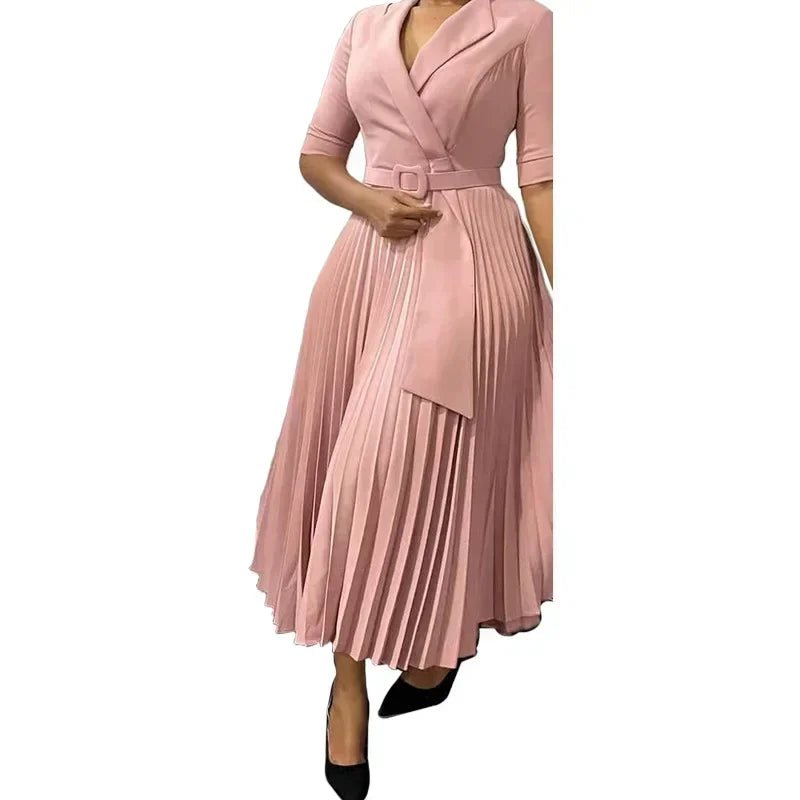 Women's V-Neck Pleated African-Style Dress - Free Delivery Worldwide only at Flexi Africa