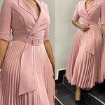 Women's V-Neck Pleated African-Style Dress - Free Delivery Worldwide only at Flexi Africa