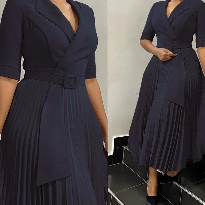 Women's V-Neck Pleated African-Style Dress - Free Delivery Worldwide only at Flexi Africa