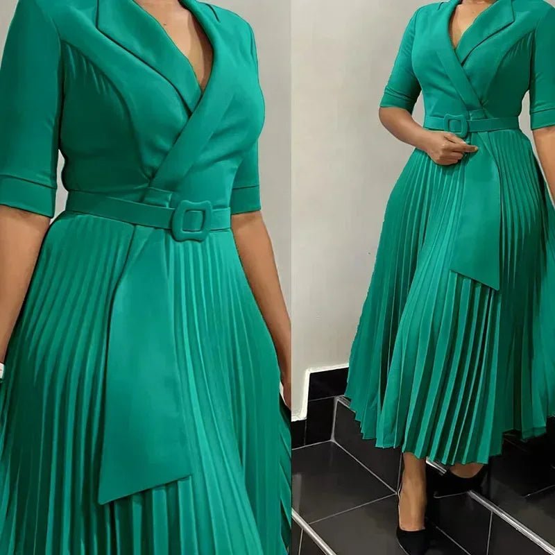 Women's V-Neck Pleated African-Style Dress - Free Delivery Worldwide only at Flexi Africa