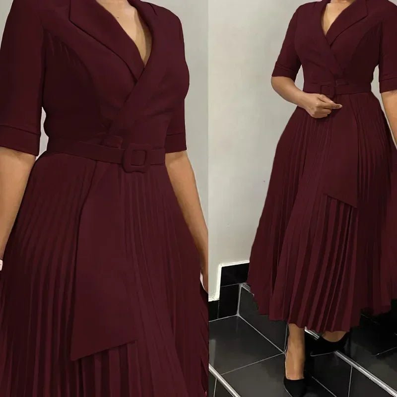 Women's V-Neck Pleated African-Style Dress - Free Delivery Worldwide only at Flexi Africa