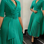 Women's V-Neck Pleated African-Style Dress - Free Delivery Worldwide only at Flexi Africa