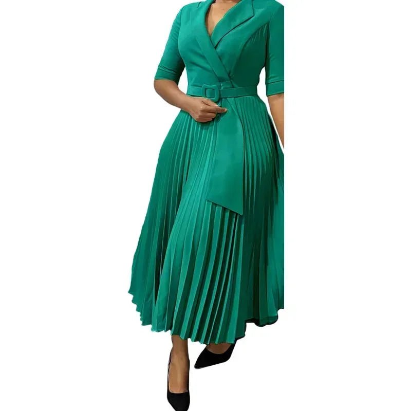 Women's V-Neck Pleated African-Style Dress - Free Delivery Worldwide only at Flexi Africa