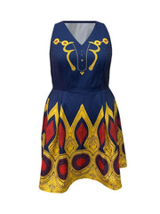 Women'S Vibrant Geometric Print Sleeveless V - Neck Dress - Polyester, Non - Stretch, All - Season Fashion, Casual Street Style, Casual Attire | Vibrant Print Dress | Polyester Dress - Free Delivery Worldwide only at Flexi Africa