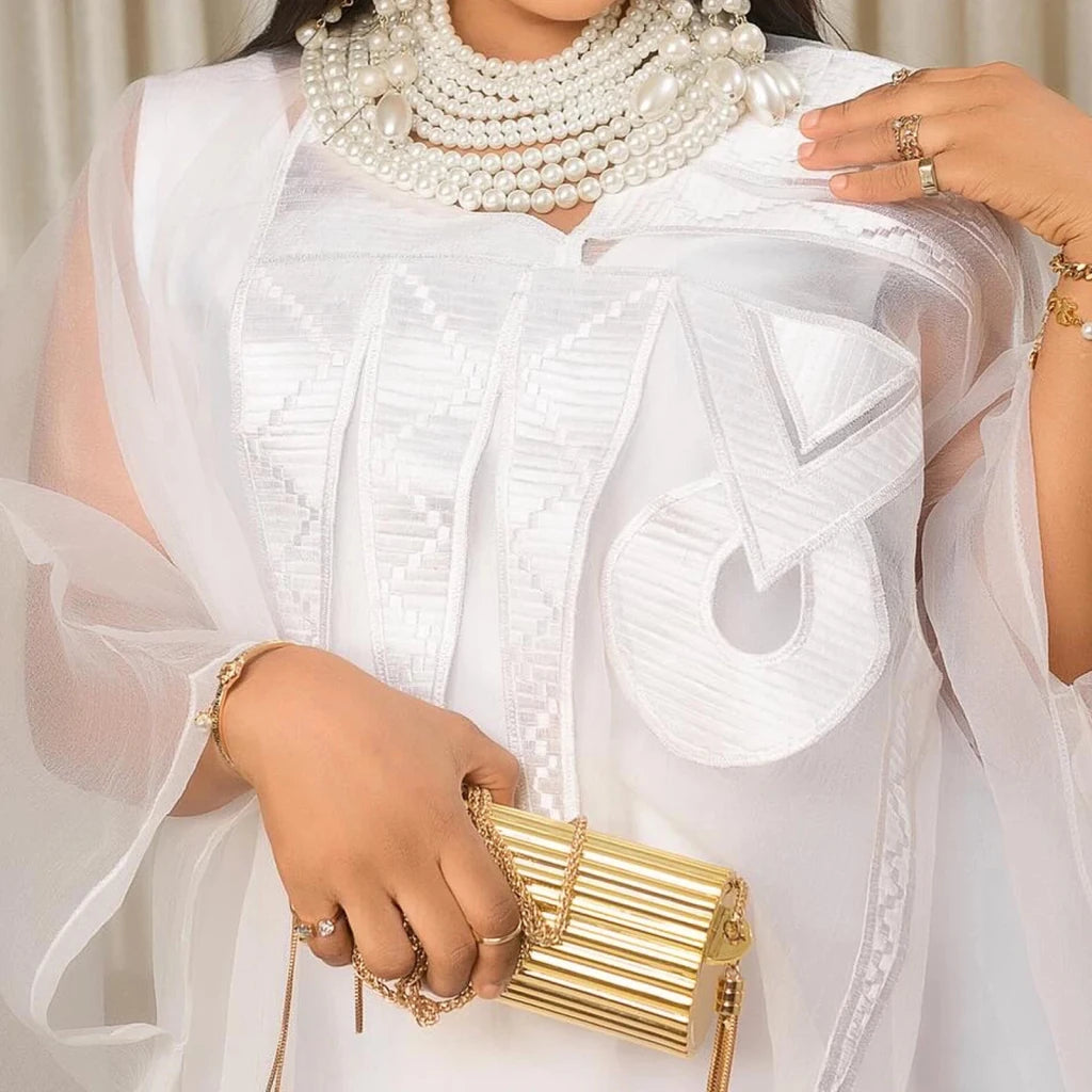 Women's White Embroidered Abaya-Style Occasion Dress - Free Delivery Worldwide only at Flexi Africa