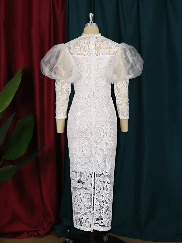 Women's White Three-Quarter Sleeve Long Occasion Dress - Free Delivery Worldwide only at Flexi Africa